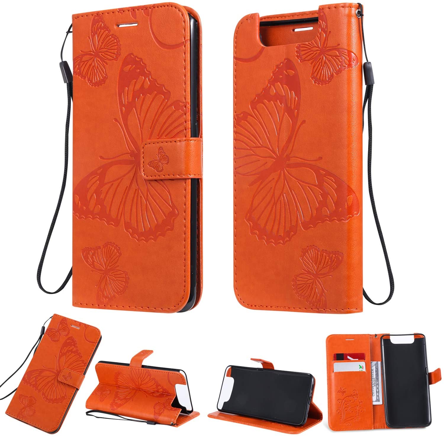 Amocase Wallet Leather Case with 2 in 1 Stylus for Samsung Galaxy A80,Premium Strap 3D Butterfly Mag