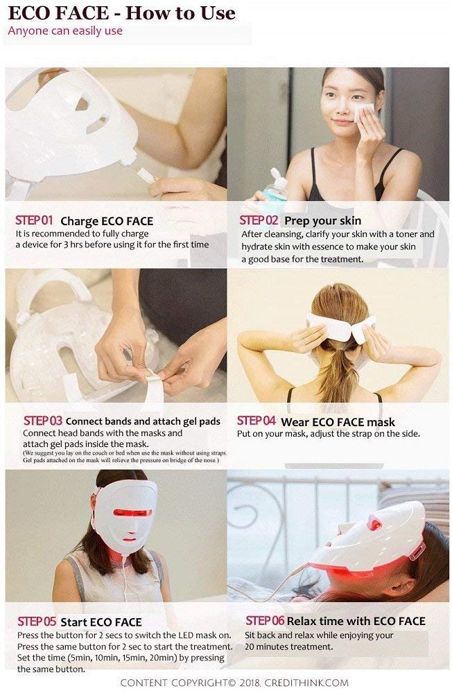 ECO FACE Nearinfrared LED Mask for Home Facial LED Therapy with Serum