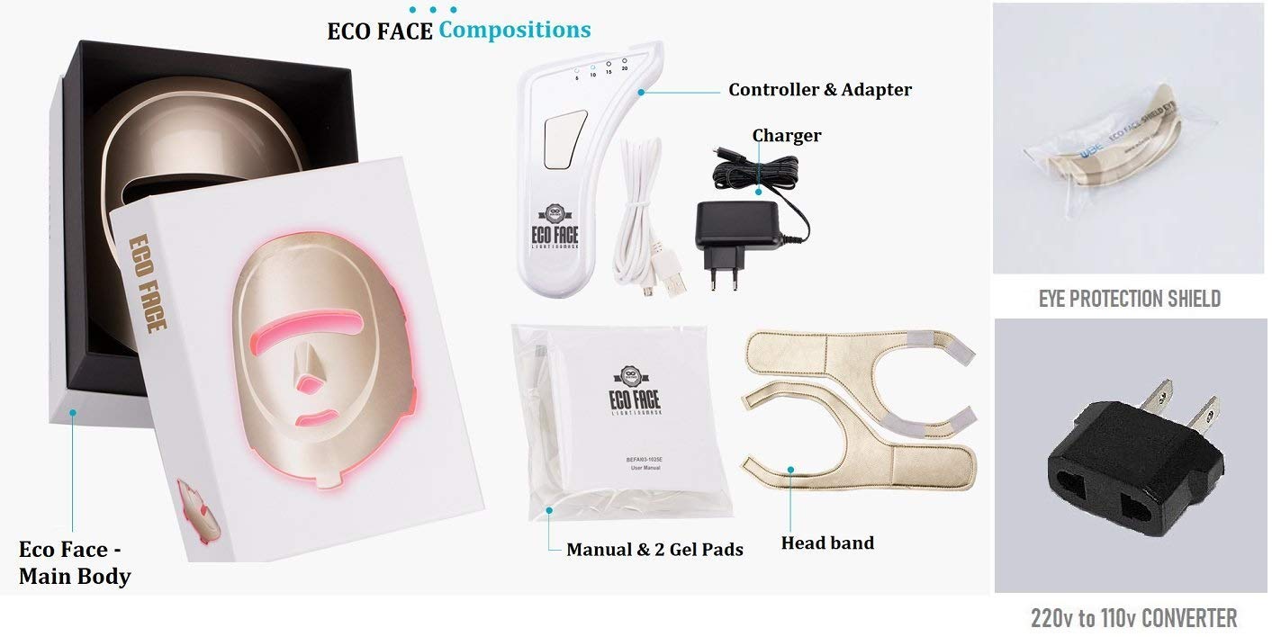 ECO FACE Nearinfrared LED Mask for Home Facial LED Therapy with Serum
