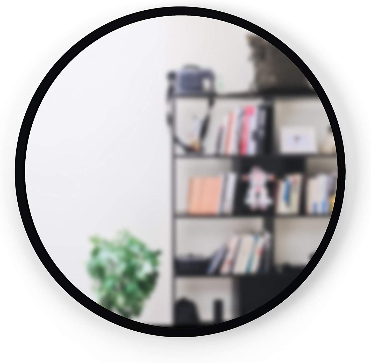 Umbra, Black Hub 30” Round Wall Mirror with Rubber Frame, Modern Decor for Entryways, Bathrooms, L