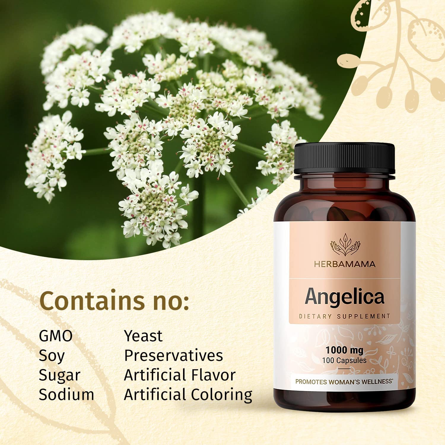 HERBAMAMA Angelica Capsules Digestive Health, Heart & Blood