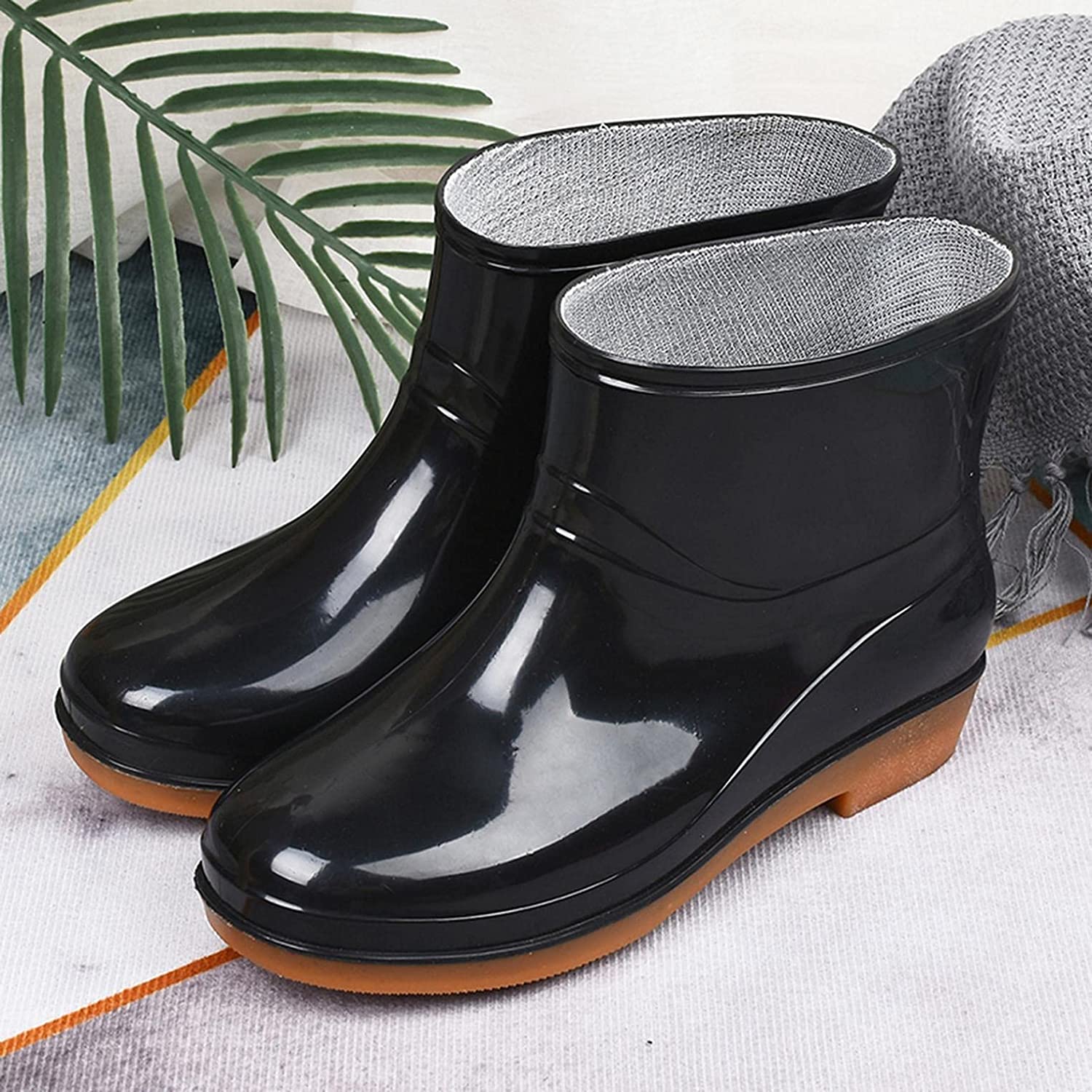 Aunimeifly Short rain Boots for Women and Waterproof Garden Shoes Stylish Light Ankle Rain Shoes and