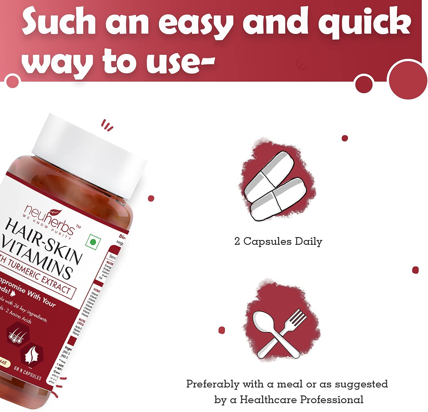 SB Group Neuherbs Hair Skin & Vitamins Supplement with Turmeric, Primrose Oil, Biotin, Glutathione &