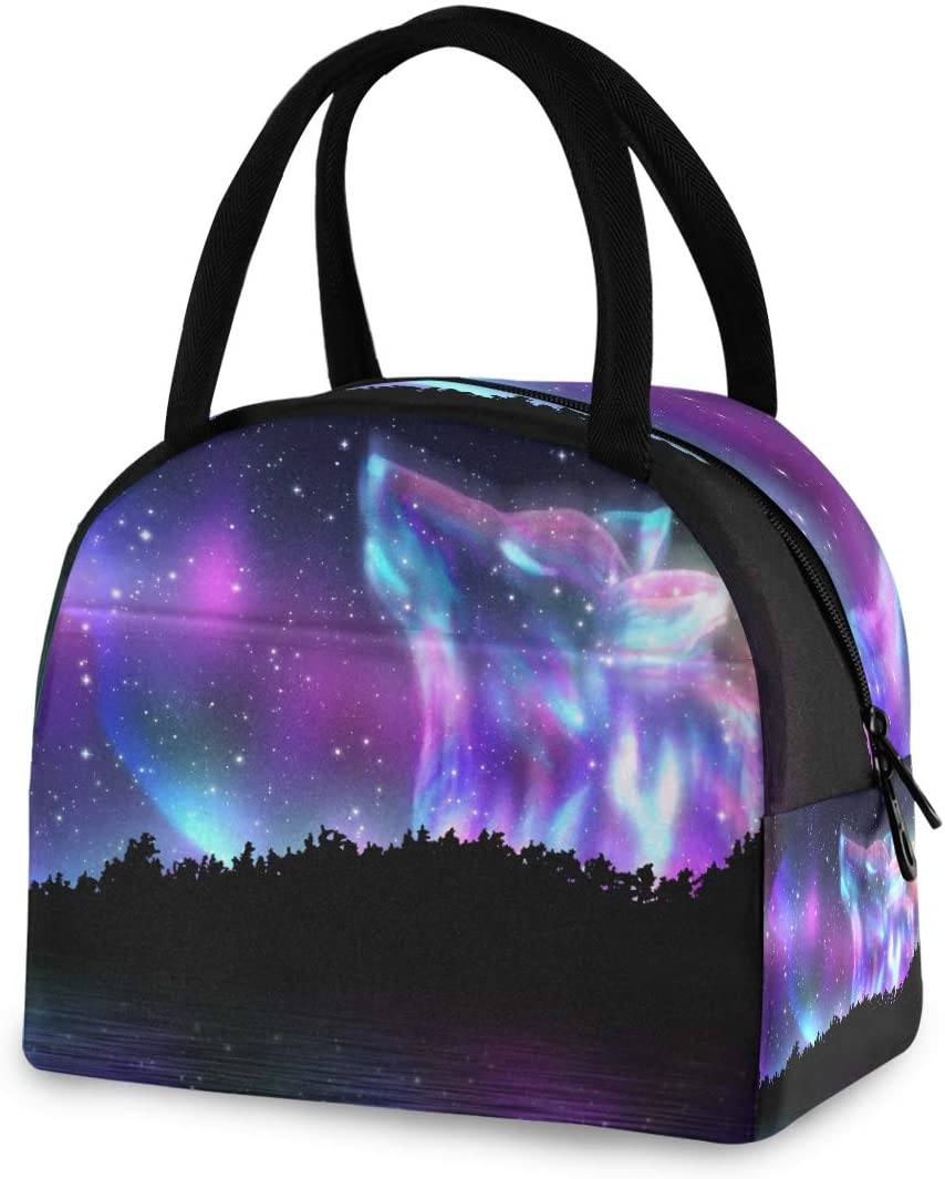 ZZKKO Galaxy Wolf Forest Lunch Bag Box Tote Organizer Lunch Container Insulated Zipper Meal Prep Coo