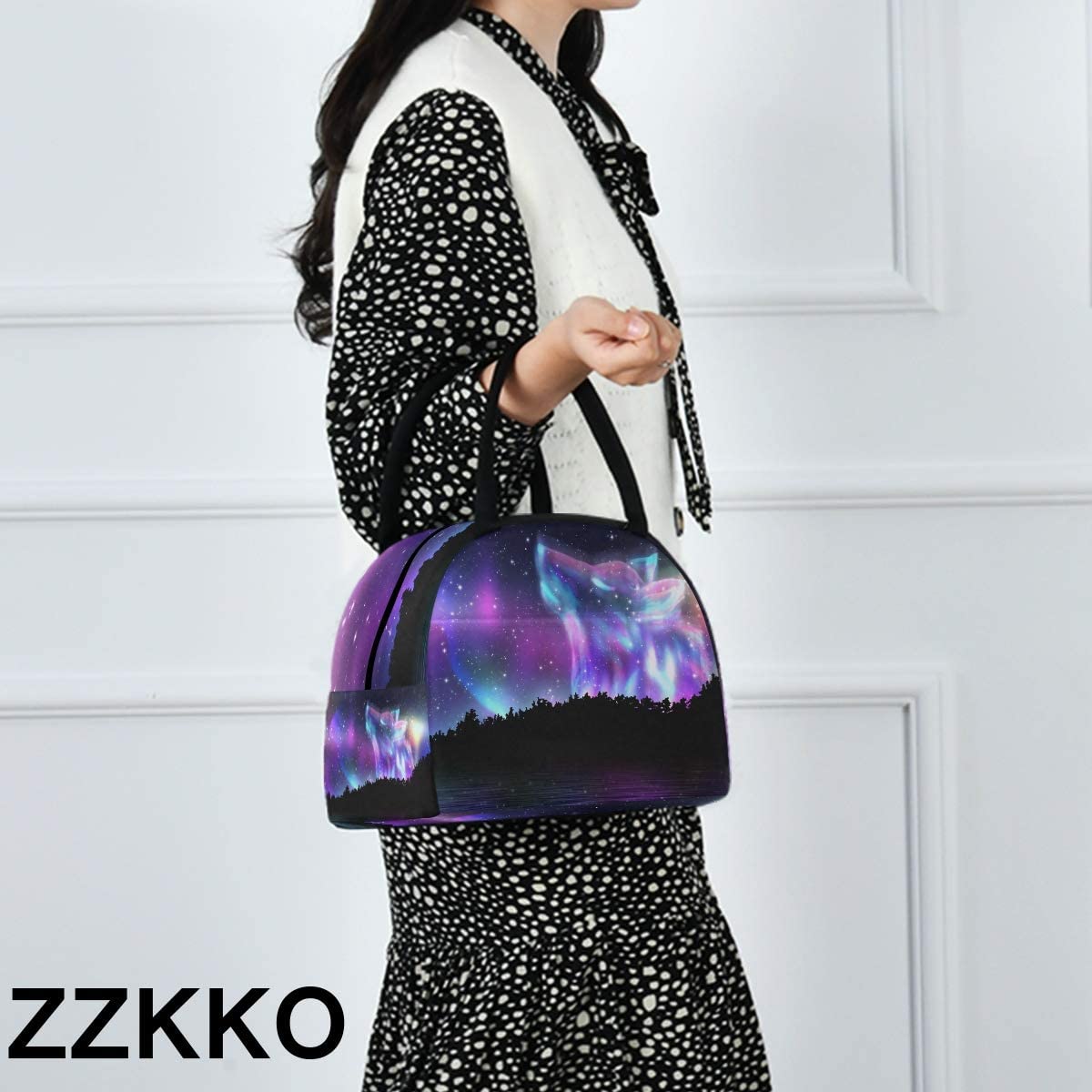 ZZKKO Galaxy Wolf Forest Lunch Bag Box Tote Organizer Lunch Container Insulated Zipper Meal Prep Coo