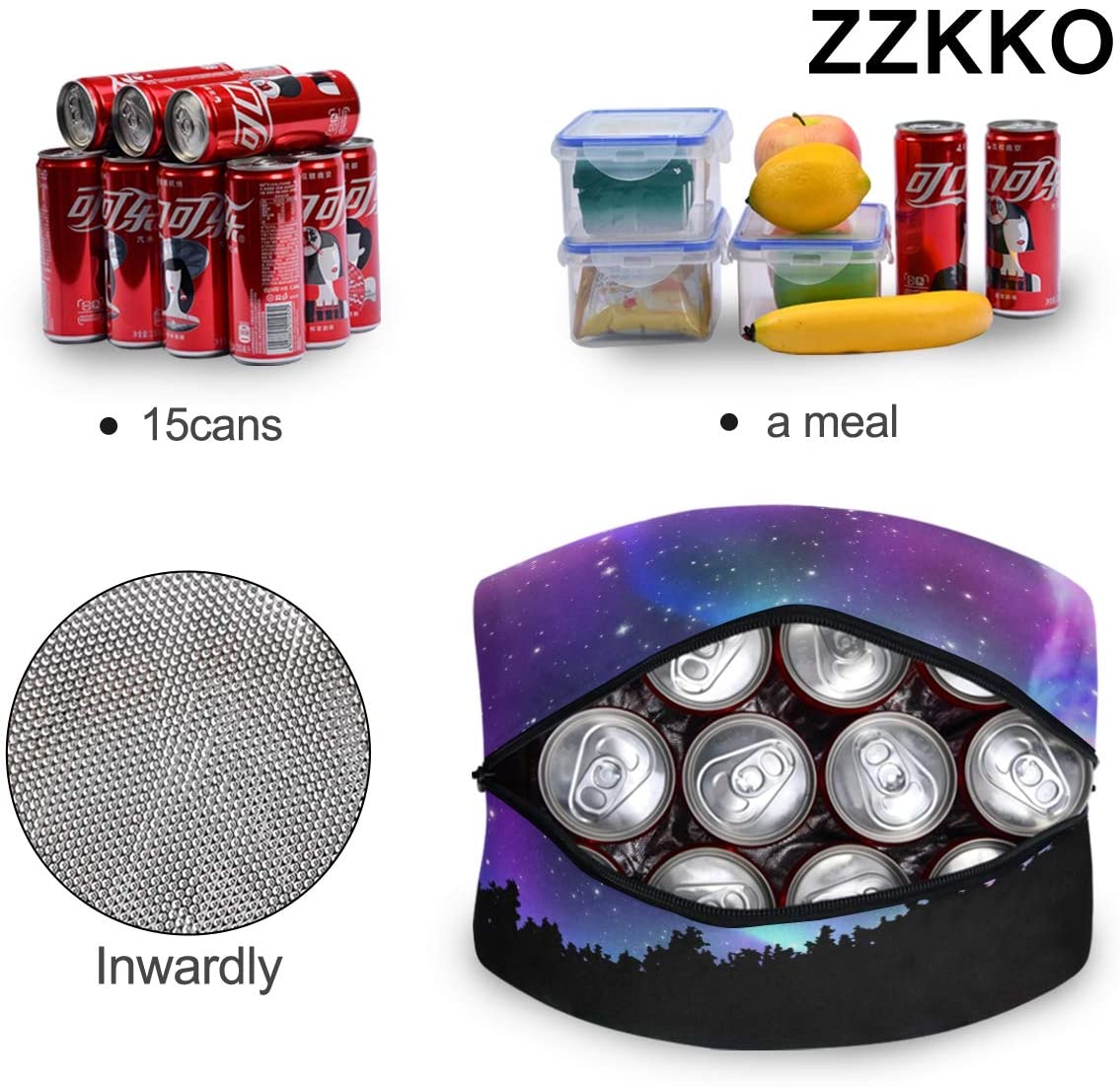 ZZKKO Galaxy Wolf Forest Lunch Bag Box Tote Organizer Lunch Container Insulated Zipper Meal Prep Coo