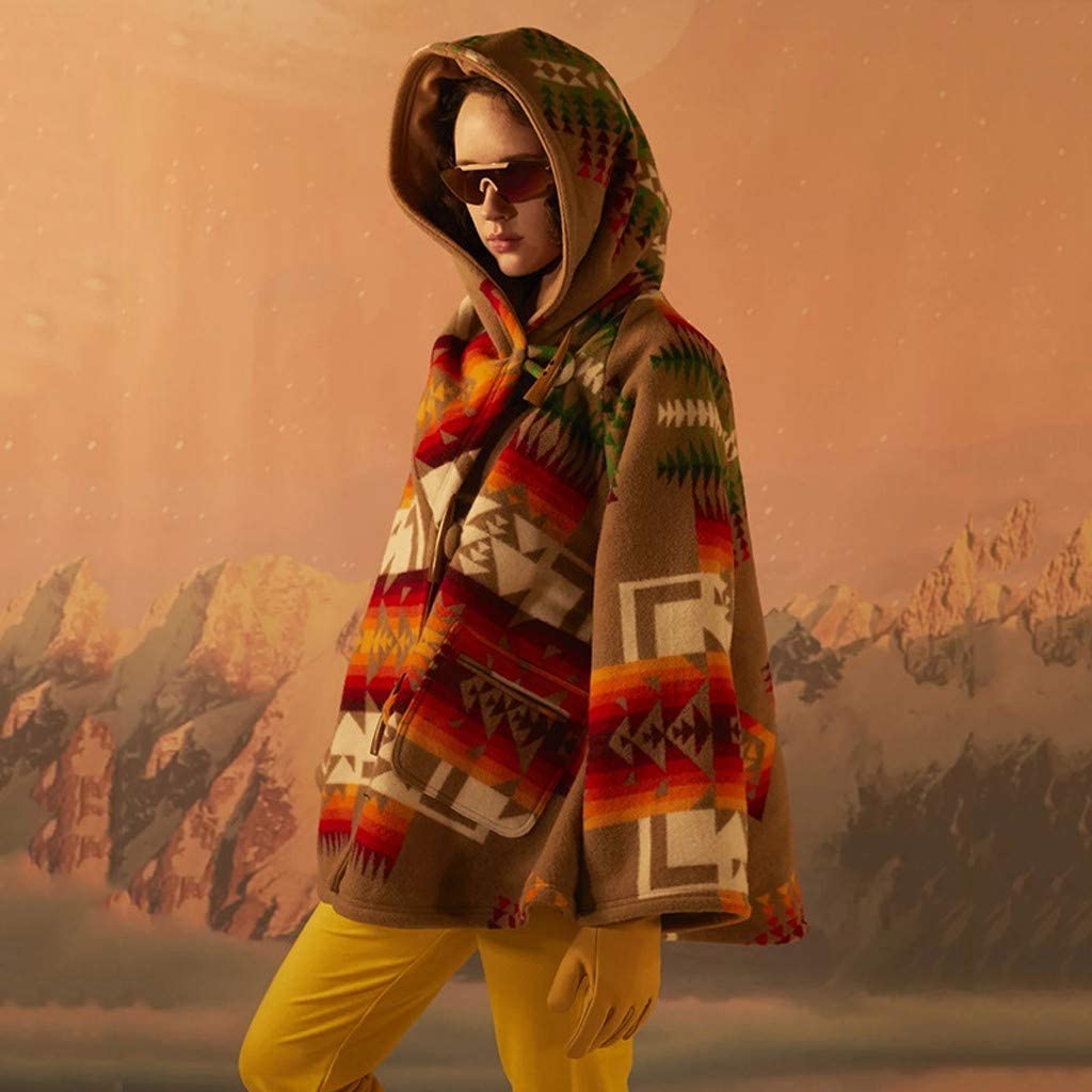 Dosoop Womens Casual Retro Long Sleeve Hooded Wool Jacket Pocket Claw Button Winter Keep Warm Loose 