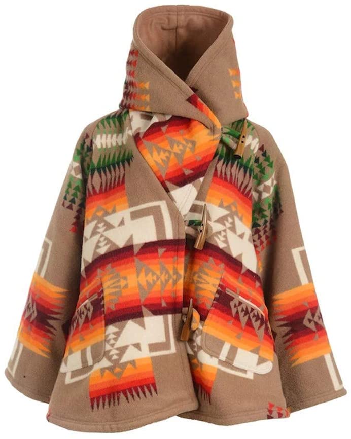 Dosoop Womens Casual Retro Long Sleeve Hooded Wool Jacket Pocket Claw Button Winter Keep Warm Loose 