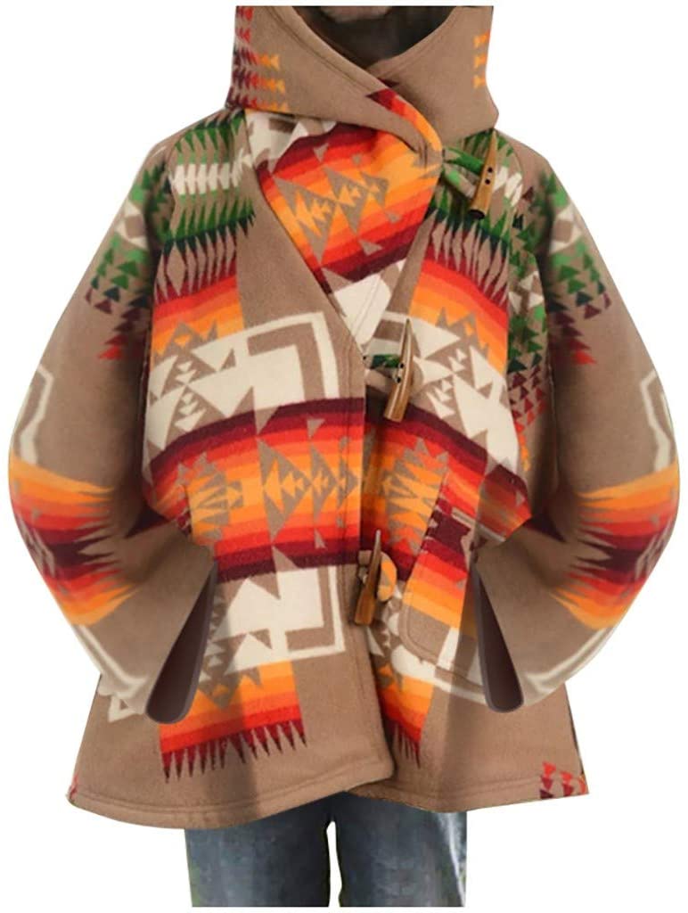 Dosoop Womens Casual Retro Long Sleeve Hooded Wool Jacket Pocket Claw Button Winter Keep Warm Loose 