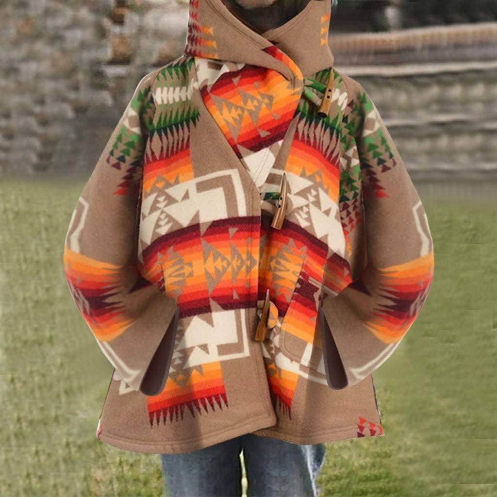 Dosoop Womens Casual Retro Long Sleeve Hooded Wool Jacket Pocket Claw Button Winter Keep Warm Loose 