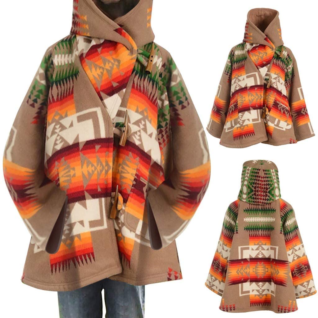 Dosoop Womens Casual Retro Long Sleeve Hooded Wool Jacket Pocket Claw Button Winter Keep Warm Loose 