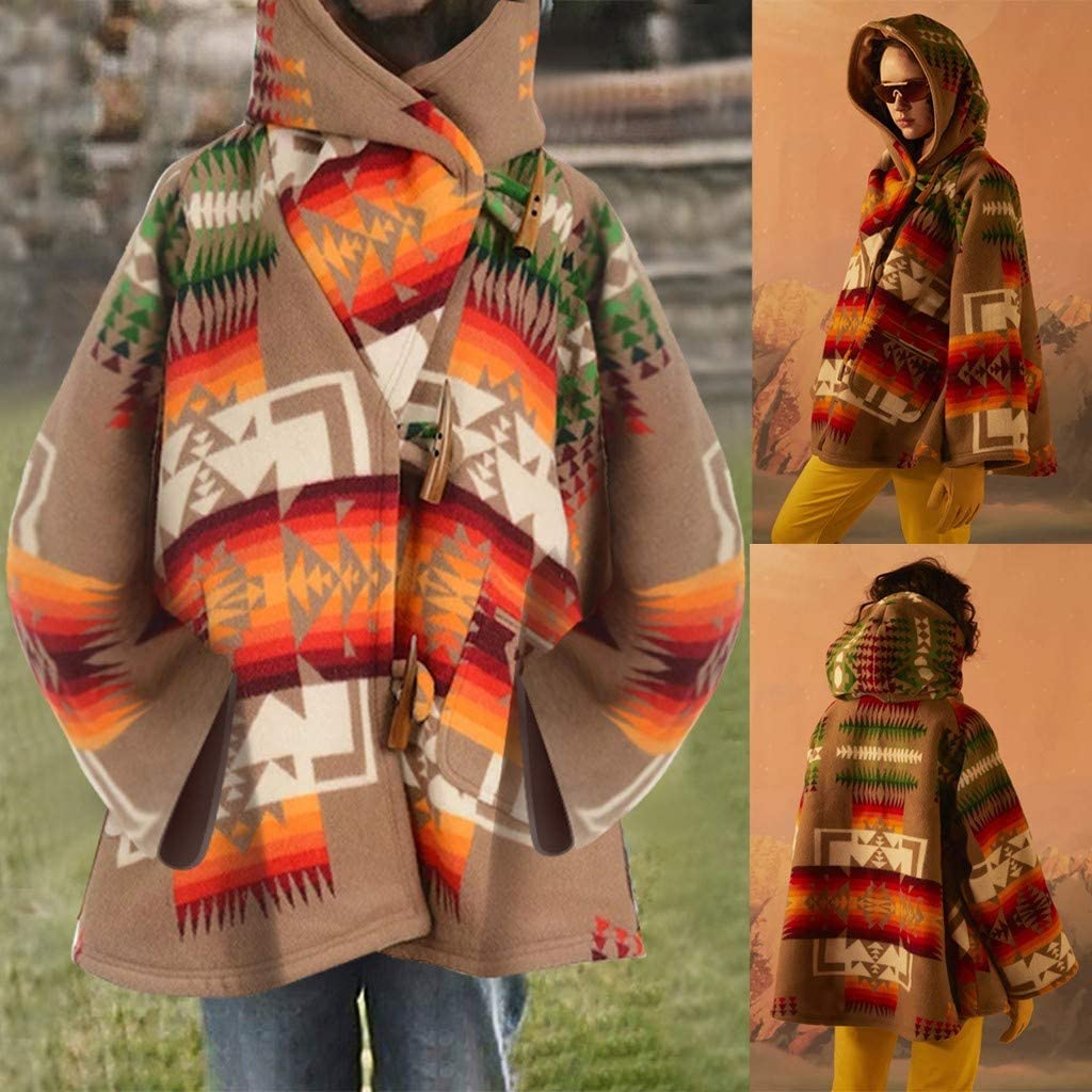 Dosoop Womens Casual Retro Long Sleeve Hooded Wool Jacket Pocket Claw Button Winter Keep Warm Loose 