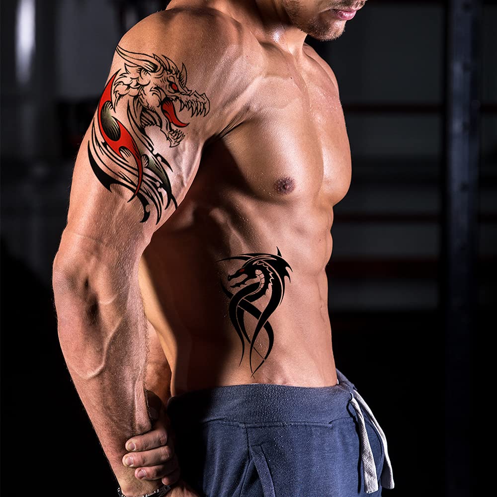 50 Sheets Forearm Half Sleeve Dragon Temporary Tattoos for Men Women Adults Fake Tattoos 3D Large Tr