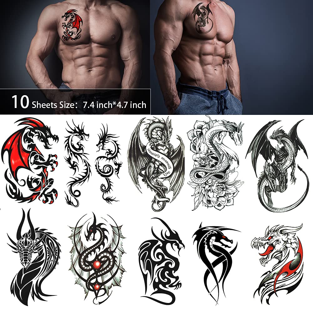 50 Sheets Forearm Half Sleeve Dragon Temporary Tattoos for Men Women Adults Fake Tattoos 3D Large Tr