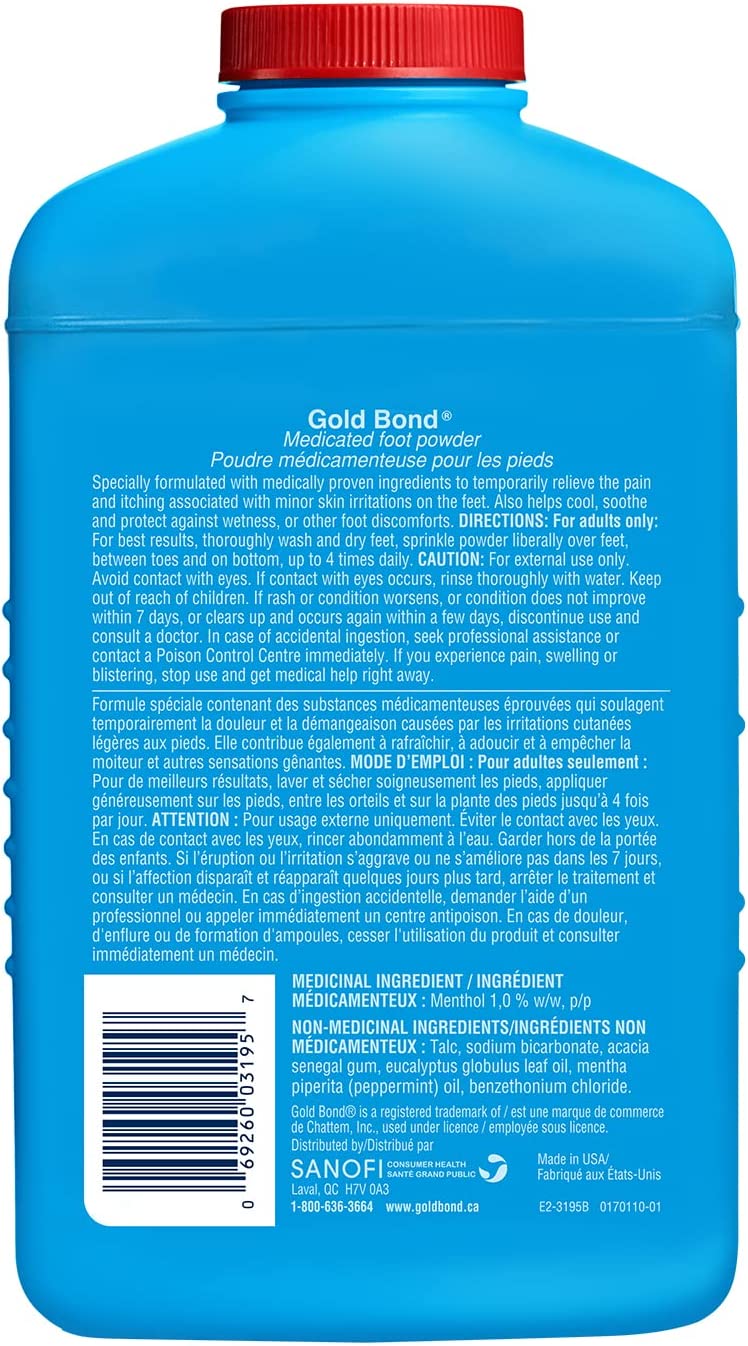 Gold Bond Medicated Foot Powder, 283 g, Temporary Relief of Pain & Itching of Minor Skin Irritations