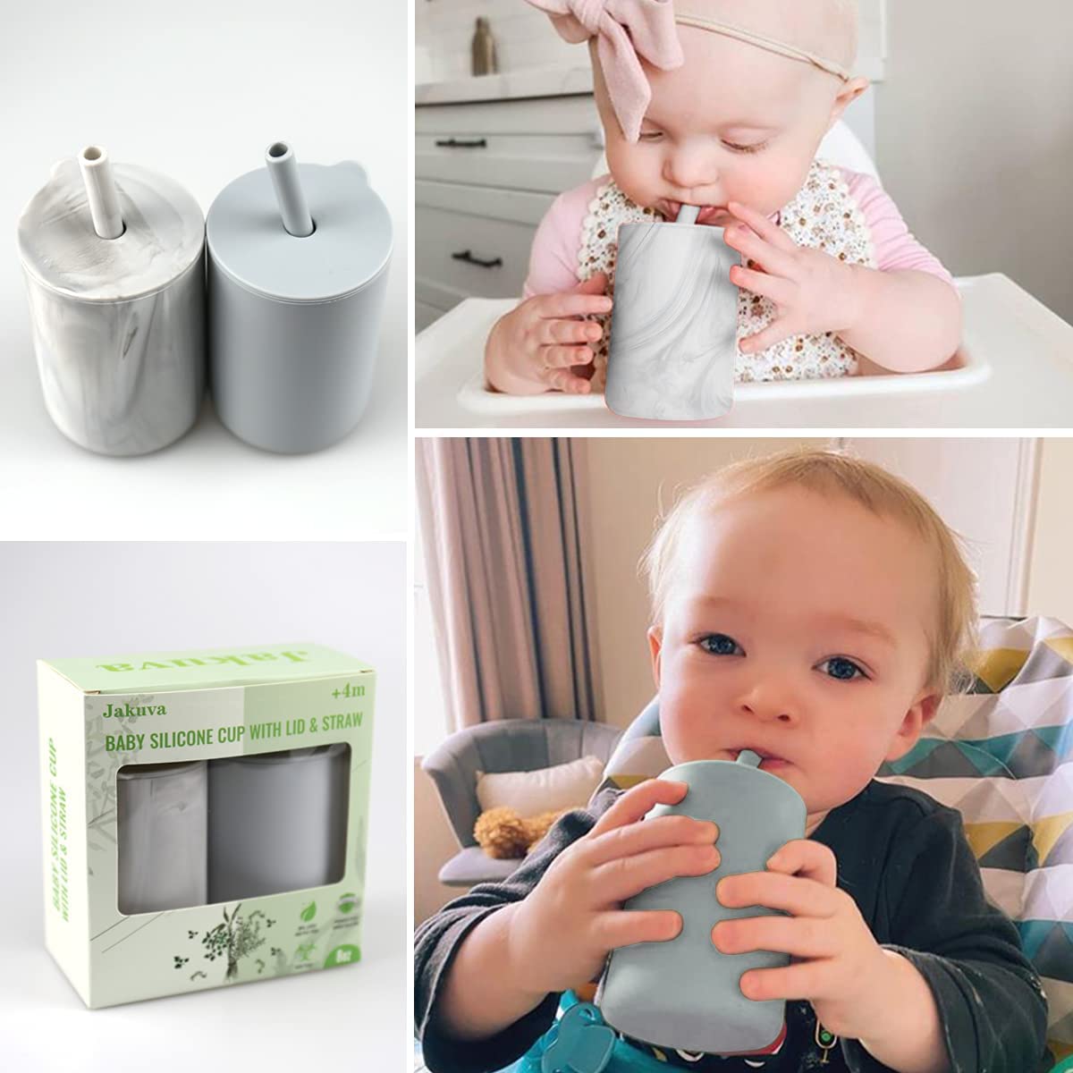 Jakuva 8 Ounce Kids & Toddler Cups,Silicone Training Straw Sippy Cup, No Spill Sippy Cups for Baby, 