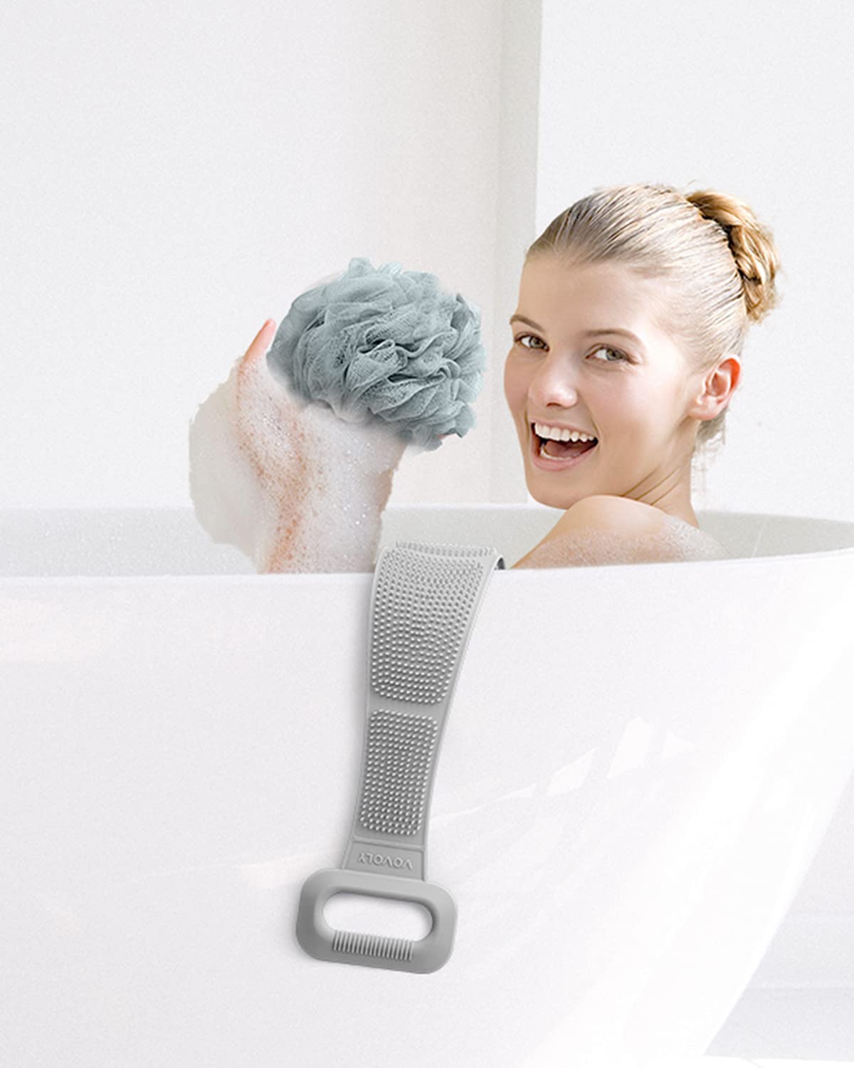 VOVOLY Silicone Back Scrubber and Loofah for Shower, 2-Pcs Combo, 7 Size & 3 Color Options Bath Scru