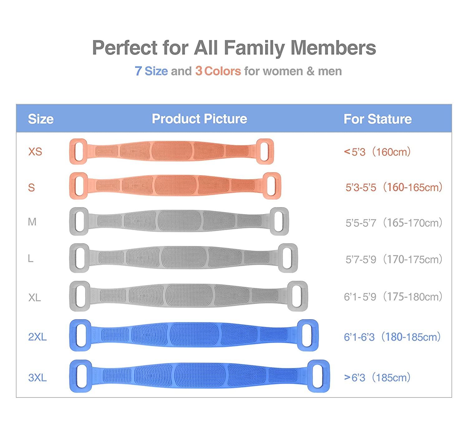 VOVOLY Silicone Back Scrubber and Loofah for Shower, 2-Pcs Combo, 7 Size & 3 Color Options Bath Scru