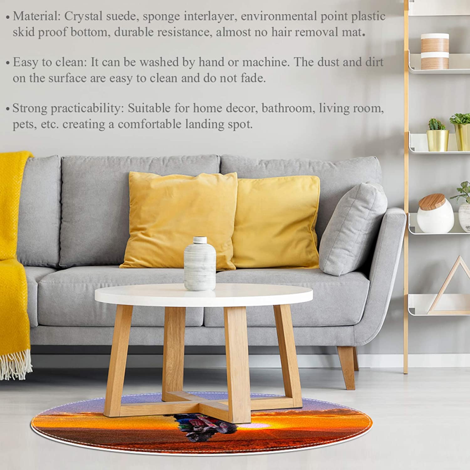 Round Comfort Anti-Fatigue Kitchen Floor Mat Motorcycle Sunset Machine Washable Kitchen Floor Rug, w