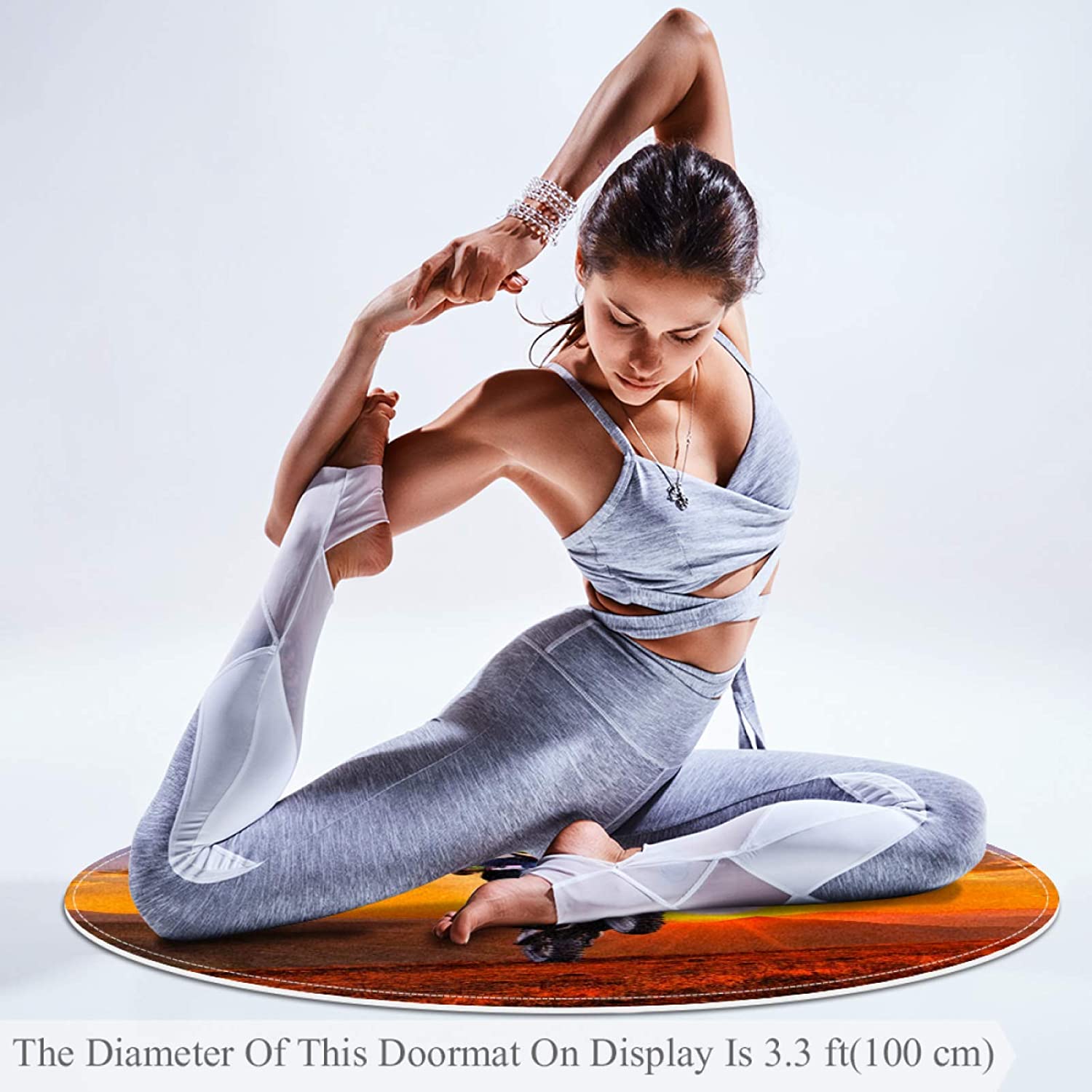 Round Comfort Anti-Fatigue Kitchen Floor Mat Motorcycle Sunset Machine Washable Kitchen Floor Rug, w