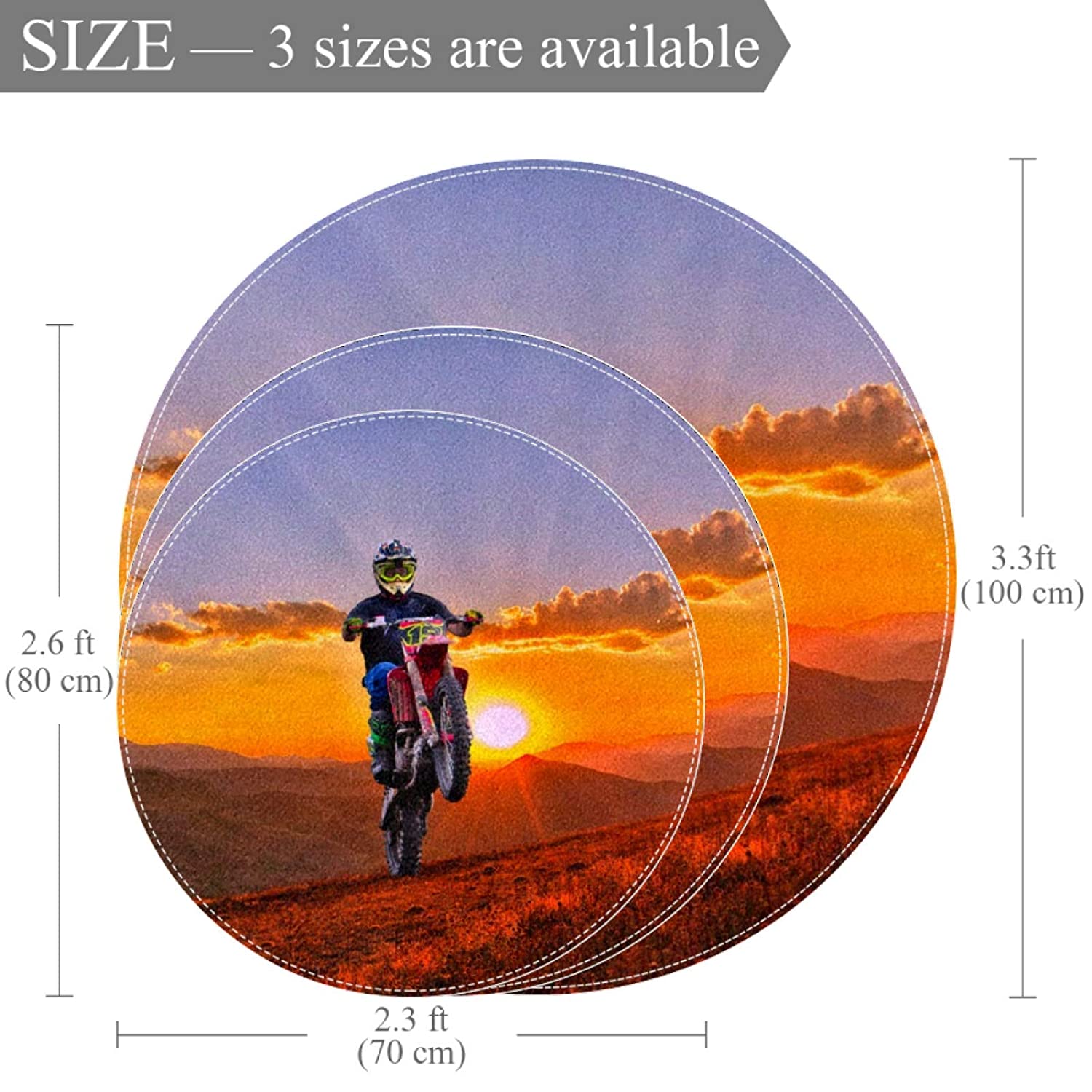 Round Comfort Anti-Fatigue Kitchen Floor Mat Motorcycle Sunset Machine Washable Kitchen Floor Rug, w