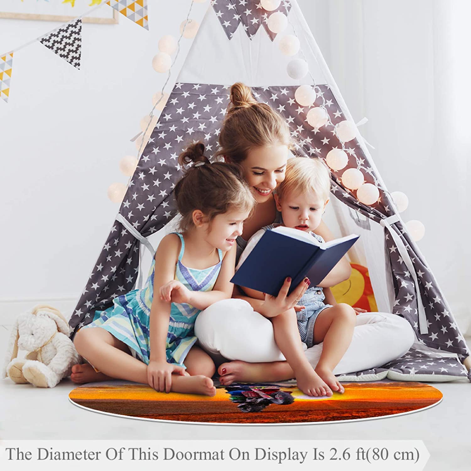 Round Comfort Anti-Fatigue Kitchen Floor Mat Motorcycle Sunset Machine Washable Kitchen Floor Rug, w