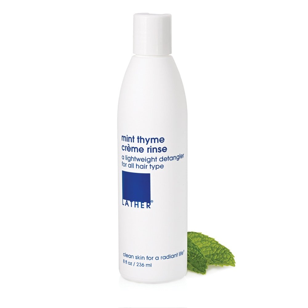 LATHER Mint Thyme Creme Rinse Natural Hair Conditioner with Essential Oils, 8 Ounce Bottle