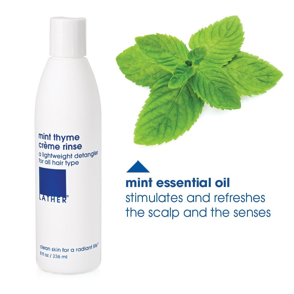 LATHER Mint Thyme Creme Rinse Natural Hair Conditioner with Essential Oils, 8 Ounce Bottle