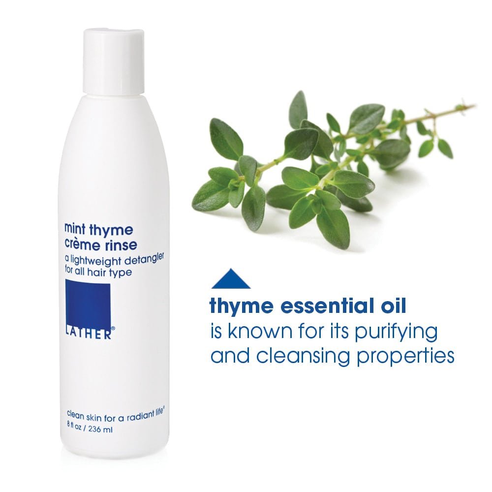 LATHER Mint Thyme Creme Rinse Natural Hair Conditioner with Essential Oils, 8 Ounce Bottle