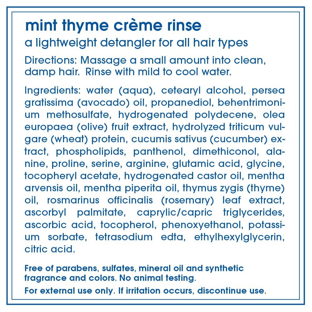 LATHER Mint Thyme Creme Rinse Natural Hair Conditioner with Essential Oils, 8 Ounce Bottle