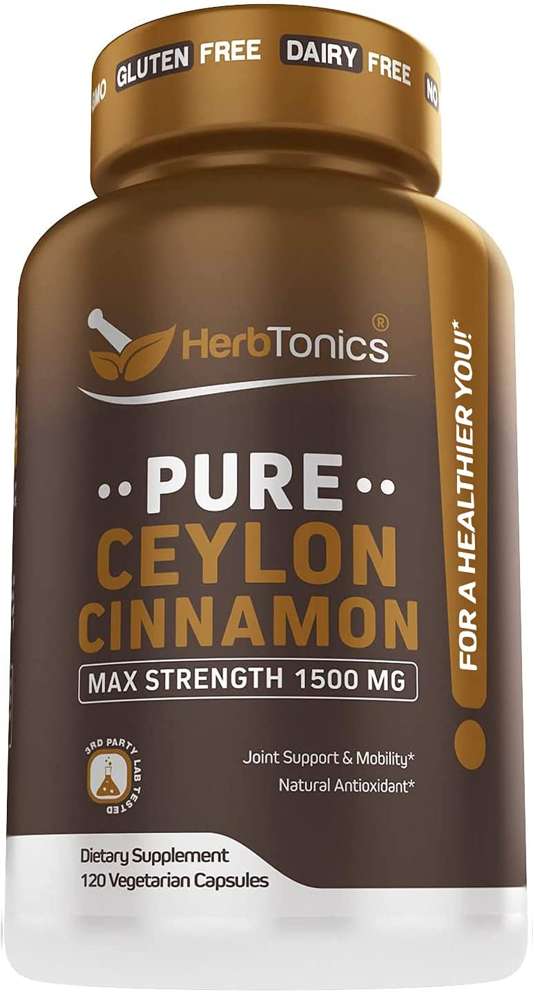 Ceylon Cinnamon Capsules 1500 mg 120 Capsules, True Ceylon Cinnamon Blood Sugar Levels Support Suppl