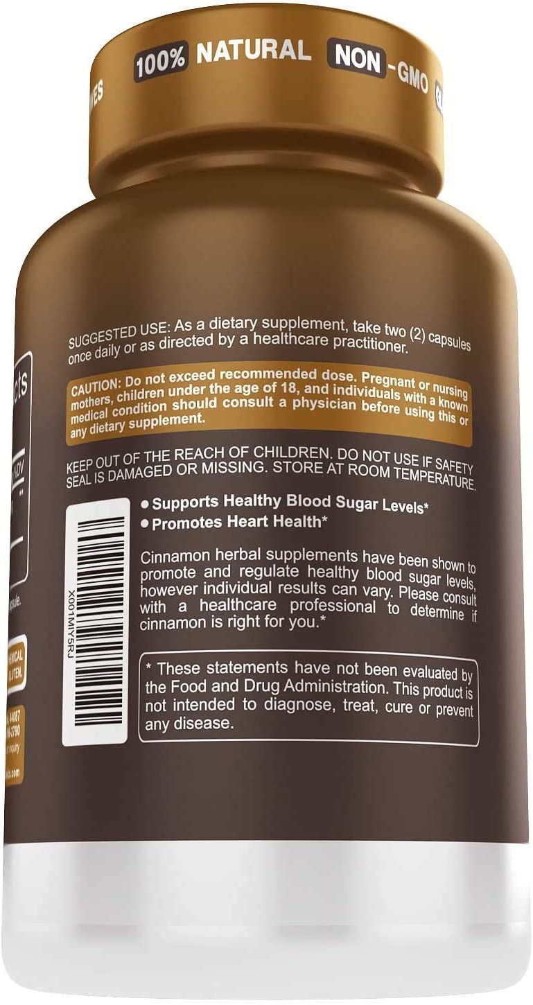 Ceylon Cinnamon Capsules 1500 mg 120 Capsules, True Ceylon Cinnamon Blood Sugar Levels Support Suppl