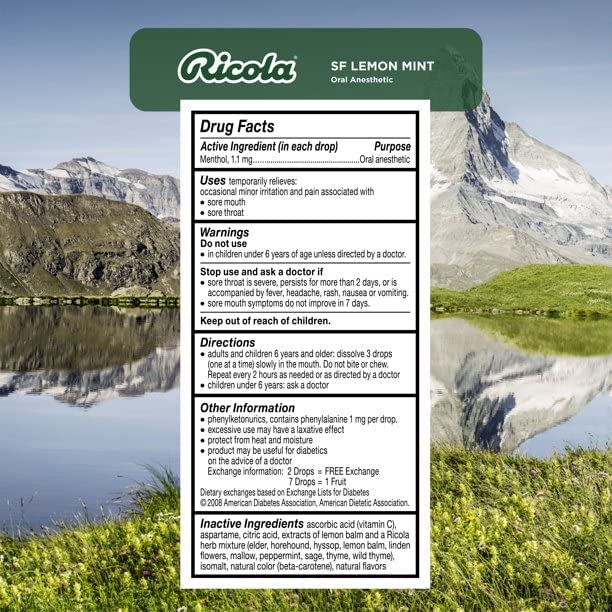 Ricola Lemon Mint Cough & Throat Drops, 24 ct, 2 pk