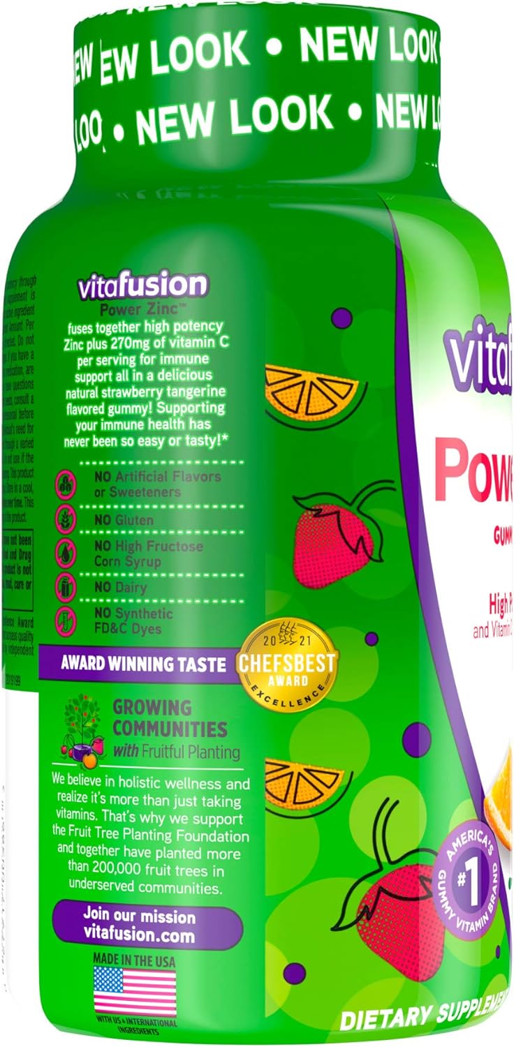 vitafusion Power Zinc Gummy Vitamins, Strawberry Tangerine Flavored Immune Support (1) Vitamins, 90