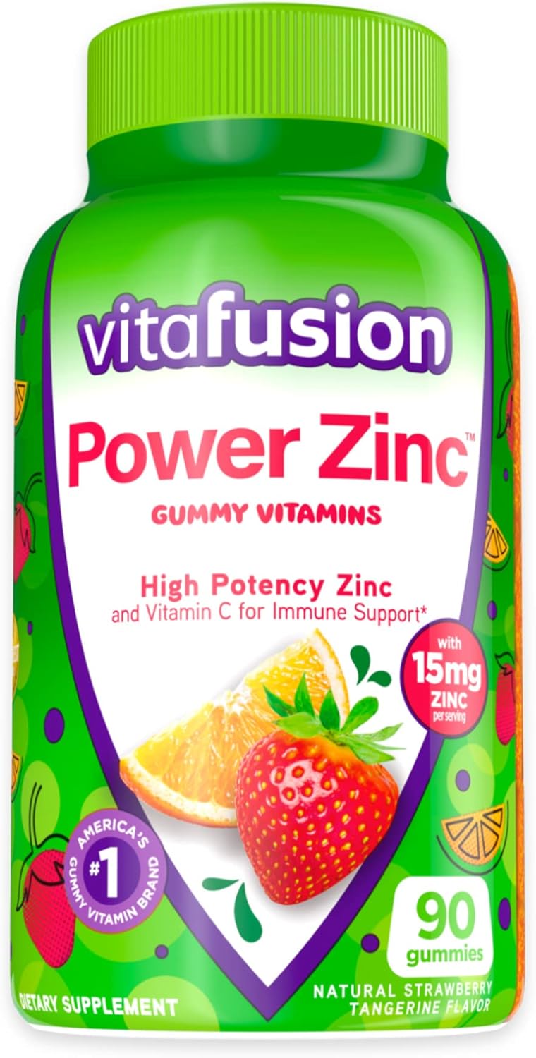 vitafusion Power Zinc Gummy Vitamins, Strawberry Tangerine Flavored Immune Support (1) Vitamins, 90