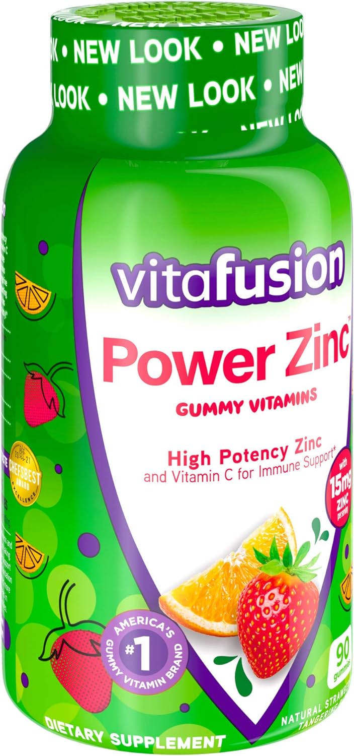 vitafusion Power Zinc Gummy Vitamins, Strawberry Tangerine Flavored Immune Support (1) Vitamins, 90