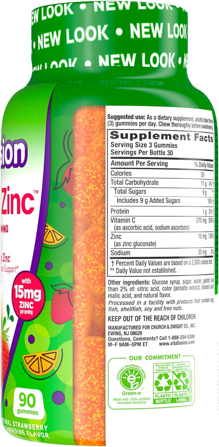 vitafusion Power Zinc Gummy Vitamins, Strawberry Tangerine Flavored Immune Support (1) Vitamins, 90