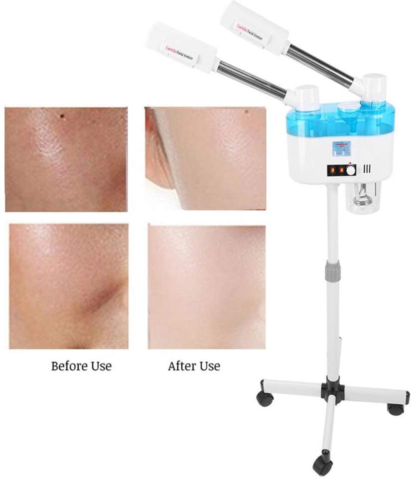 FBKPHSS 2 in 1 Facial Steamer, Face Moisturizing Hot Cold Spray Mist Machine Free Stand Movable Faci