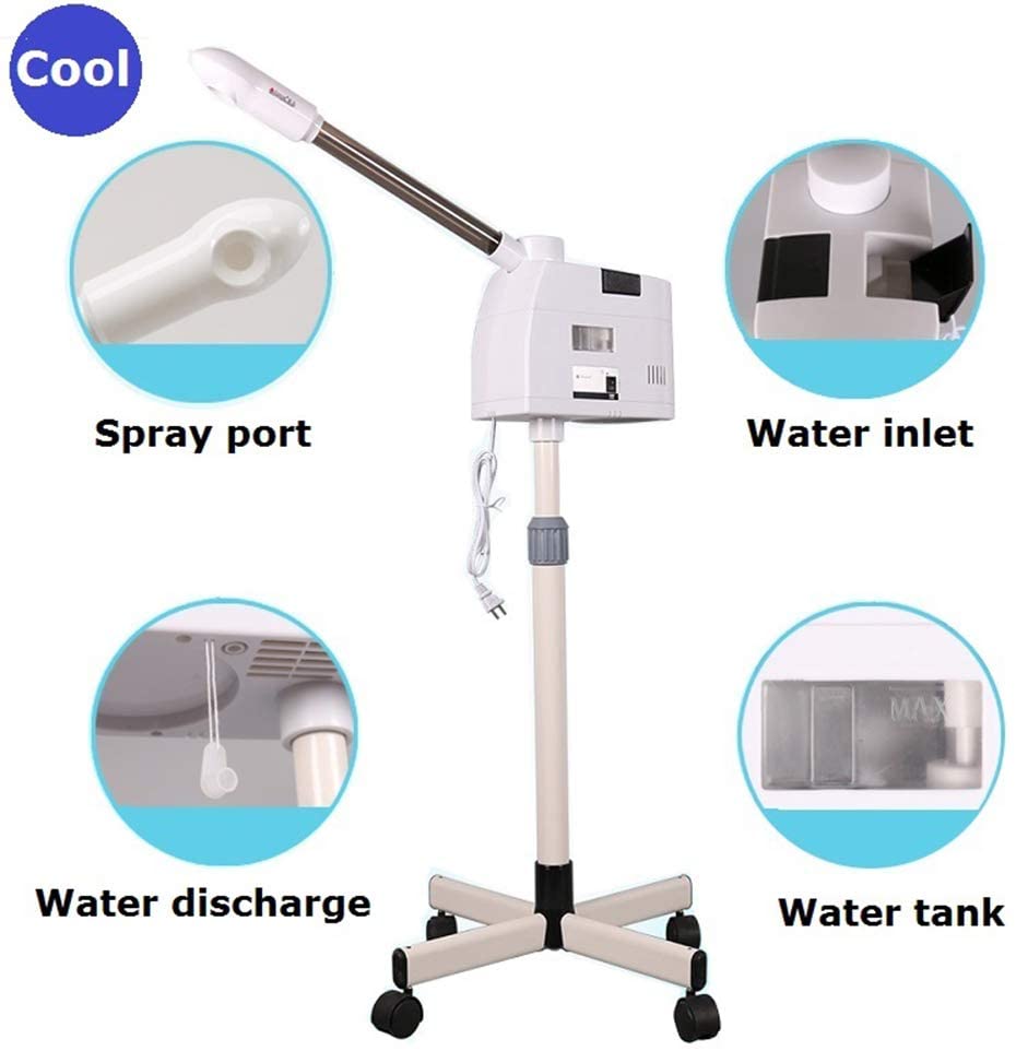FBKPHSS 2 in 1 Facial Steamer, Face Moisturizing Hot Cold Spray Mist Machine Free Stand Movable Faci