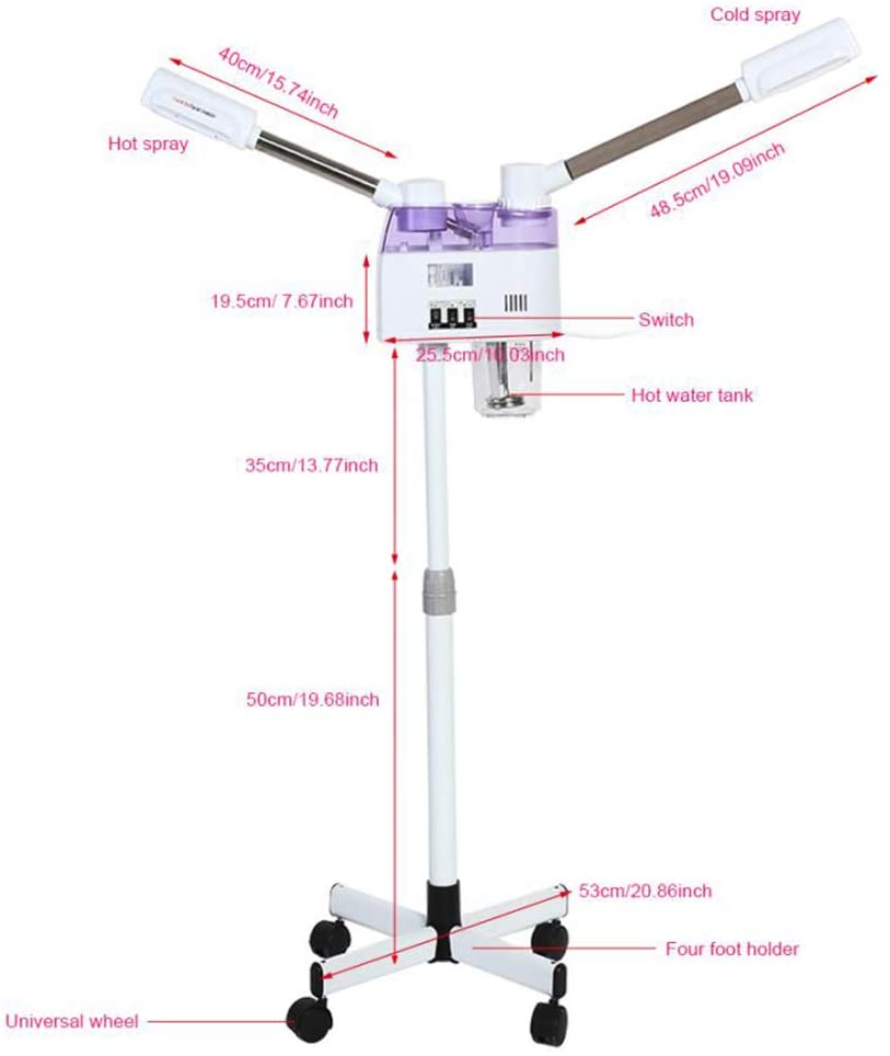 FBKPHSS 2 in 1 Facial Steamer, Face Moisturizing Hot Cold Spray Mist Machine Free Stand Movable Faci