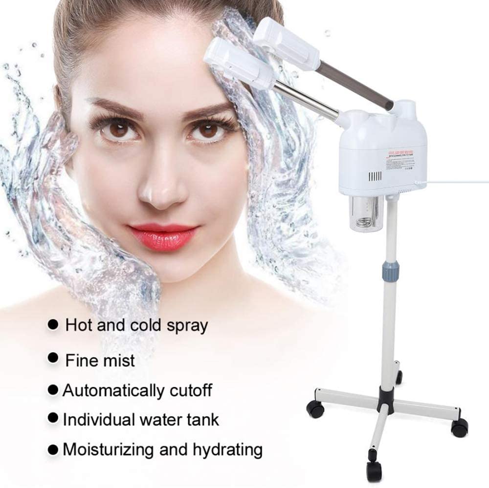 FBKPHSS 2 in 1 Facial Steamer, Face Moisturizing Hot Cold Spray Mist Machine Free Stand Movable Faci