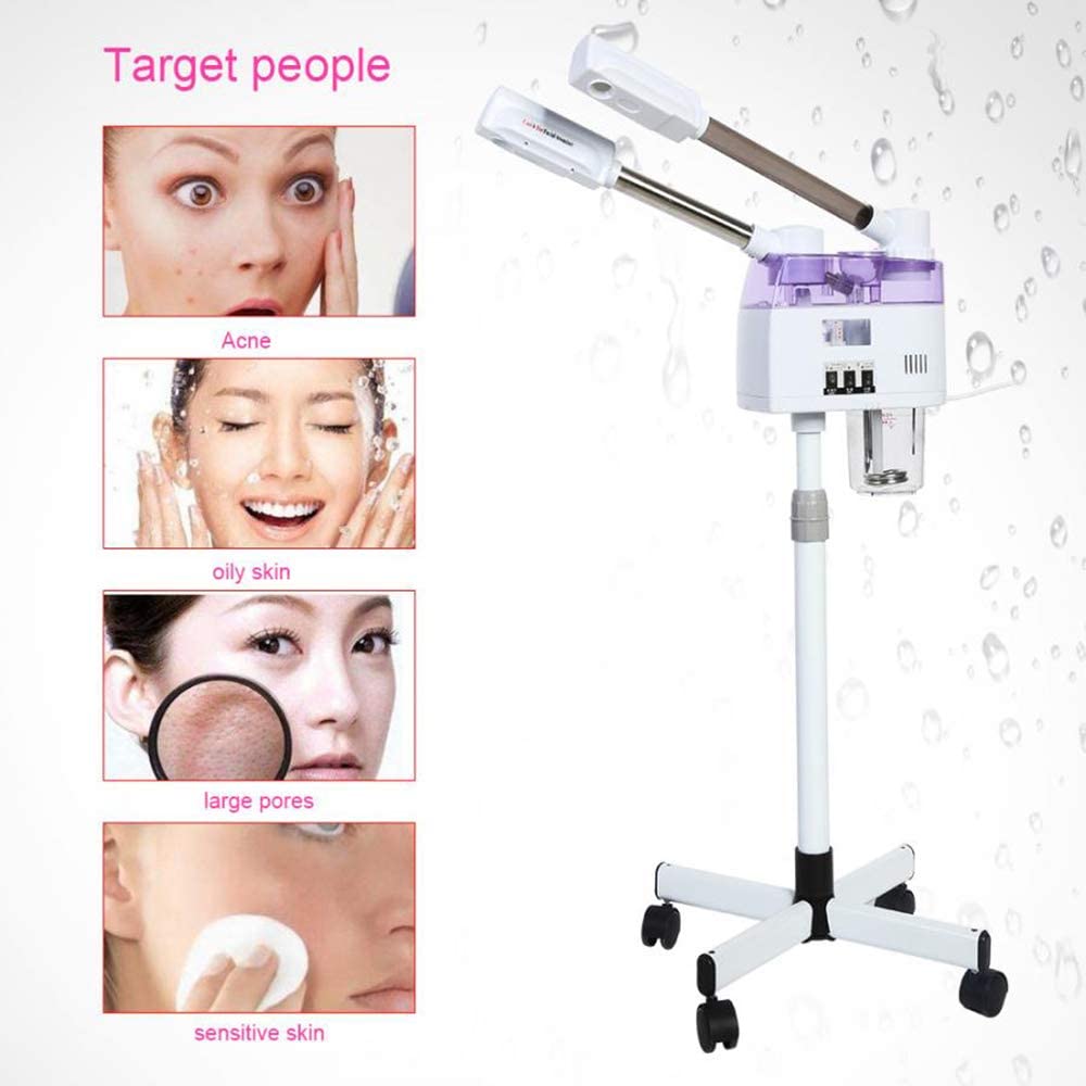 FBKPHSS 2 in 1 Facial Steamer, Face Moisturizing Hot Cold Spray Mist Machine Free Stand Movable Faci