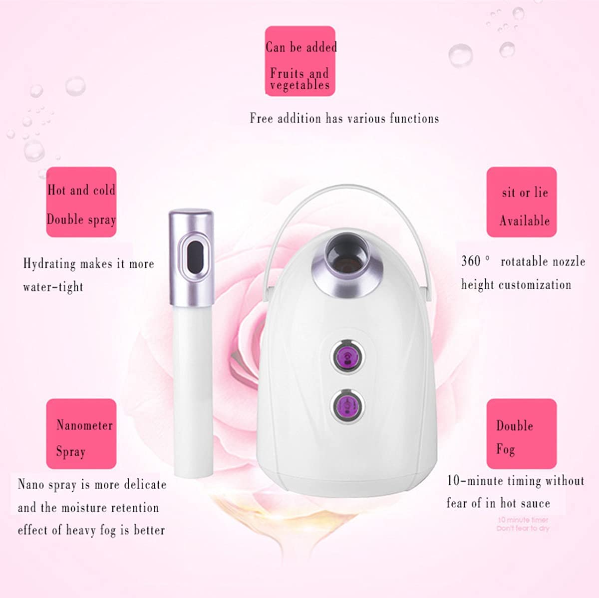 XJJY Portable Hot/Cool Mini Facial Steamer 360° Rotatable Desktop Ozone Face Steamer Tabletop Warm 