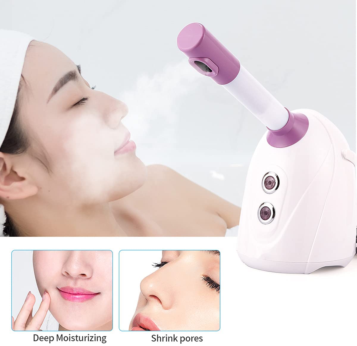 XJJY Portable Hot/Cool Mini Facial Steamer 360° Rotatable Desktop Ozone Face Steamer Tabletop Warm 
