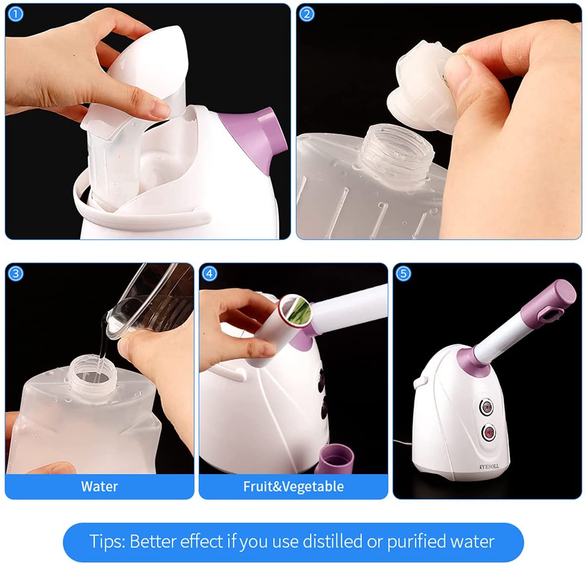 XJJY Portable Hot/Cool Mini Facial Steamer 360° Rotatable Desktop Ozone Face Steamer Tabletop Warm 