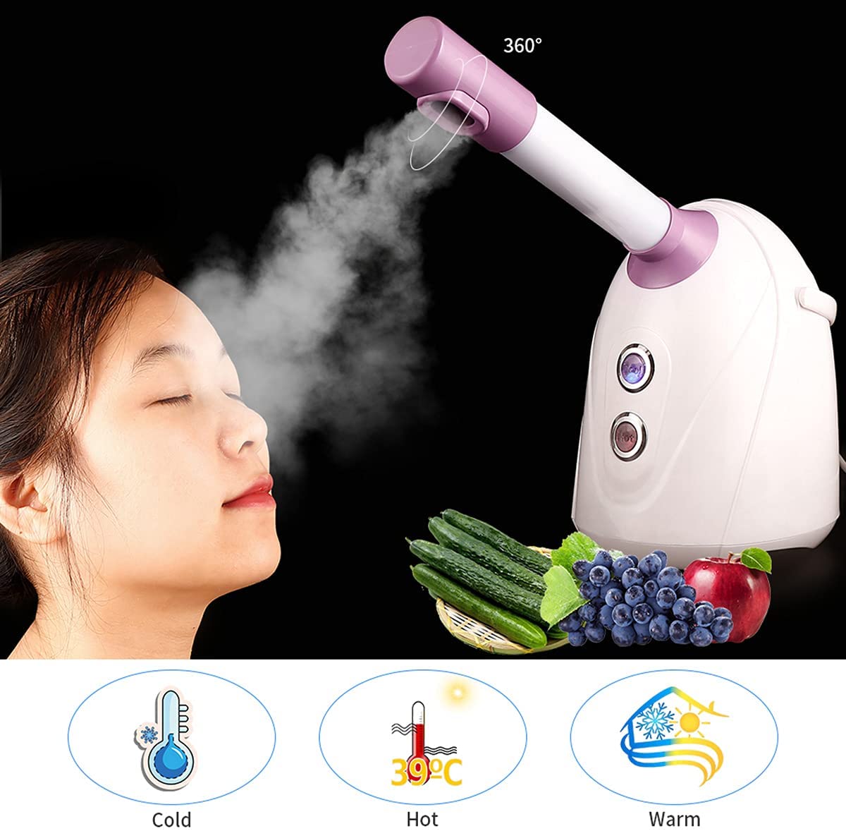 XJJY Portable Hot/Cool Mini Facial Steamer 360° Rotatable Desktop Ozone Face Steamer Tabletop Warm 