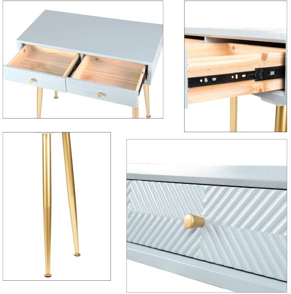 YOURLITEAMZ Makeup Vanity Table Set with 3 Adjustable Lighted LED Mirror and Cushioned Stool, 2 Draw