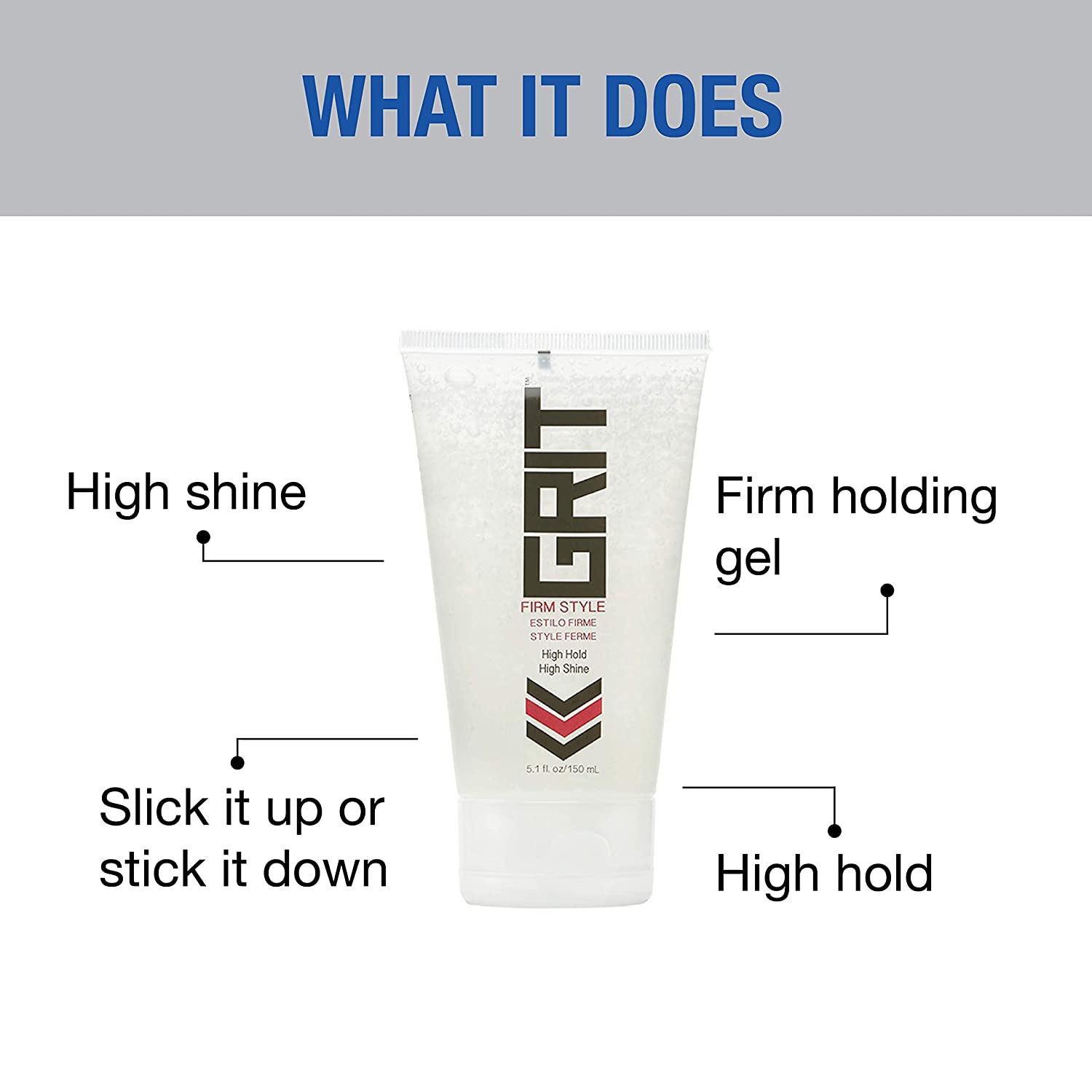 GRIT Firm Style, 5.1oz | Strong Hold, High Shine | Hair Styling Gel