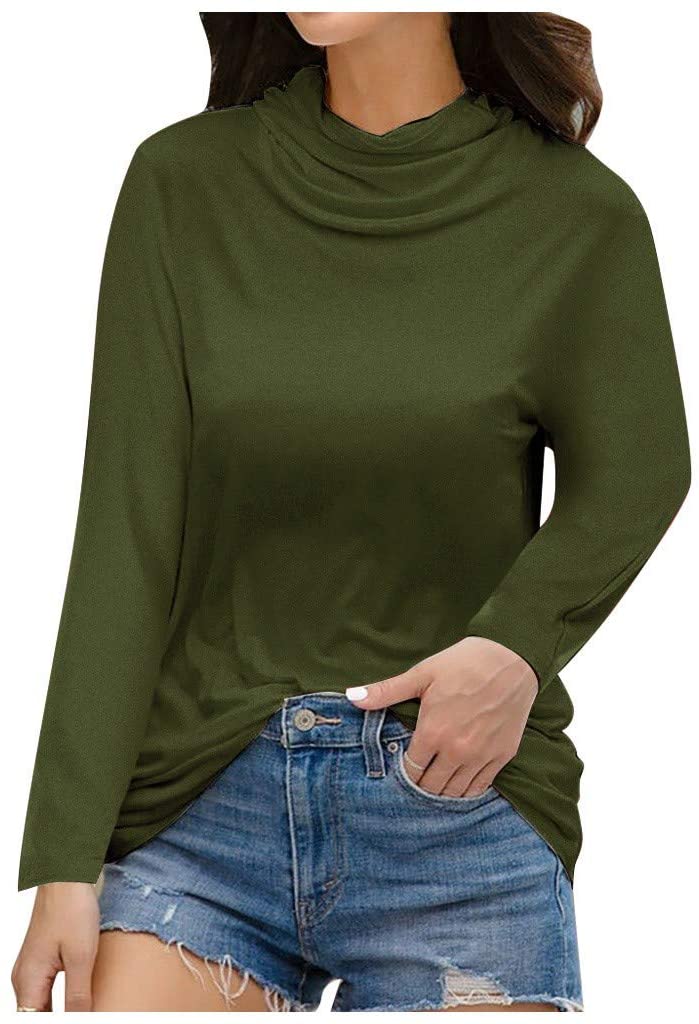 Dosoop Womens Casual Long Sleeve High Neck Sweatshirt with Face_Mask Scarf Cycle Balaclava Solid Col