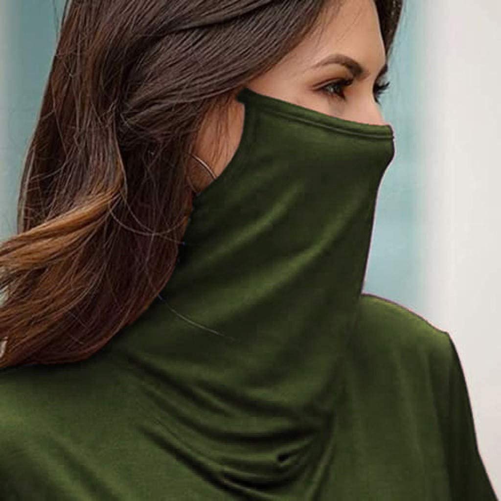Dosoop Womens Casual Long Sleeve High Neck Sweatshirt with Face_Mask Scarf Cycle Balaclava Solid Col